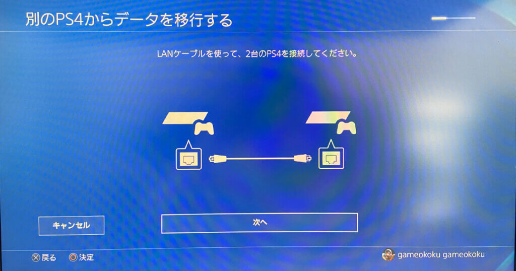 LANケーブルを使って、2台のPS4を接続してください。