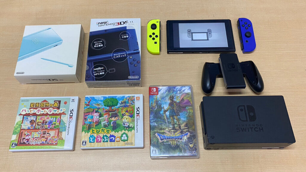 DSLite本体、New3DSLL本体、Switch本体、コントローラー、周辺機器、ソフトを計10点買取しました！