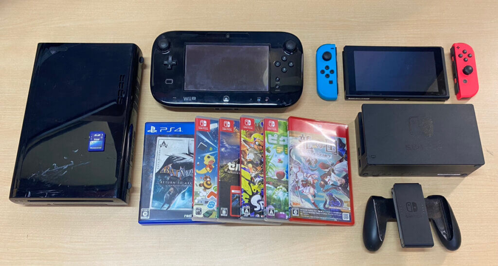 Switch本体、WiiU本体、コントローラー、周辺機器、ソフトを計14点買取しました！