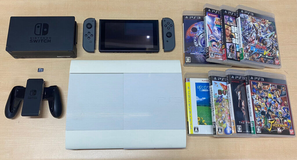 Switch本体、PS3本体、コントローラー、周辺機器、ソフトを計15点買取しました！