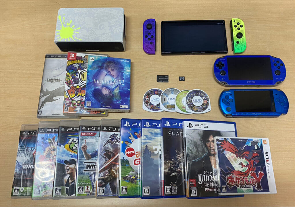 Switch (有機ELモデル) スプラトゥーン3エディション、PSP本体、PSVita本体、周辺機器、ソフトを計25点買取しました！
