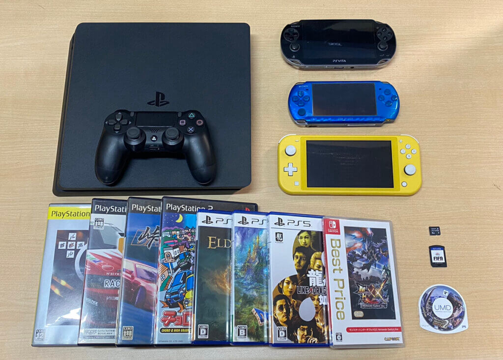 PS4本体、Switch Lite本体、PSVITA本体、PSP本体、コントローラー、周辺機器、ソフトを計16点買取しました！