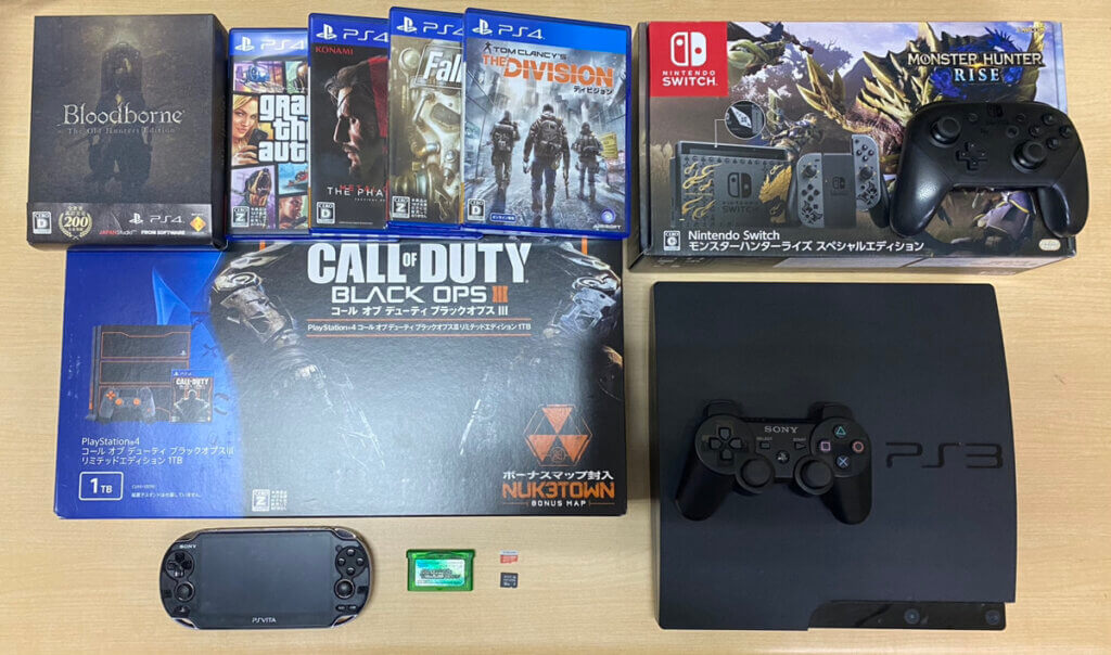 Switchモンスターハンターライズスペシャルエディション、PS4 コール オブ デューティ ブラックオプスIII リミテッドエディション、PS3本体、PSVita本体、コントローラ、周辺機器、ソフトを計14点買取しました！