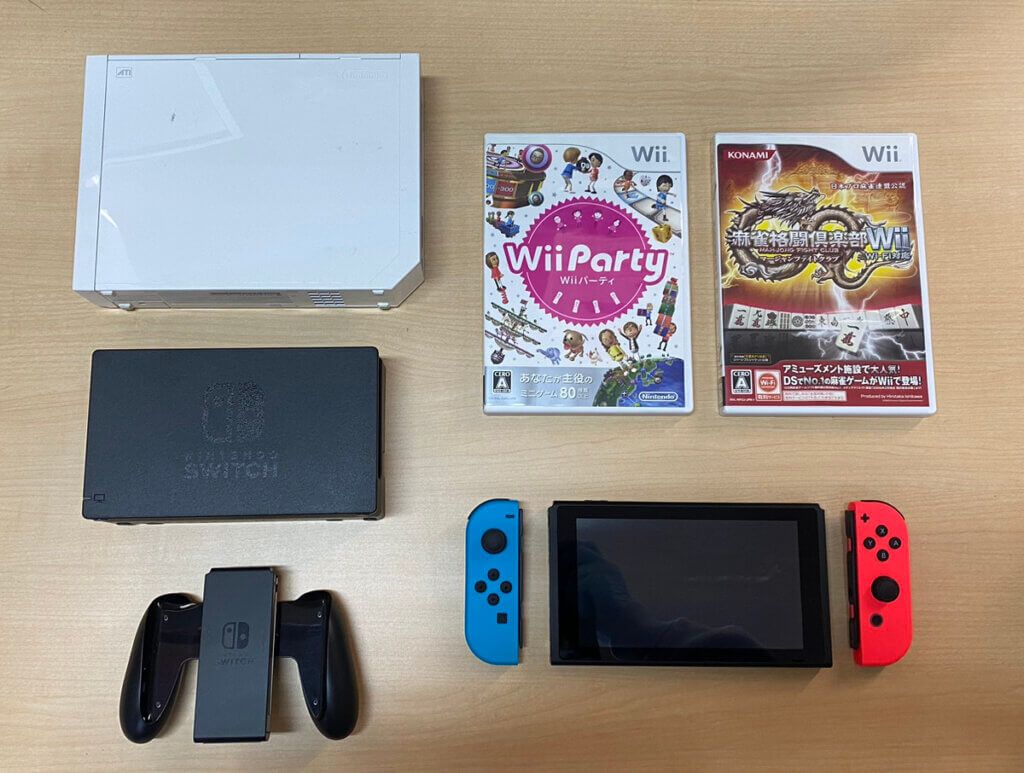 Switch本体、Wii本体、コントローラー、周辺機器、ソフトを計8点買取しました！