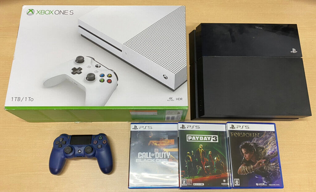 PS4 本体、Xbox One S 本体、コントローラー、ソフトを計6点買取しました！