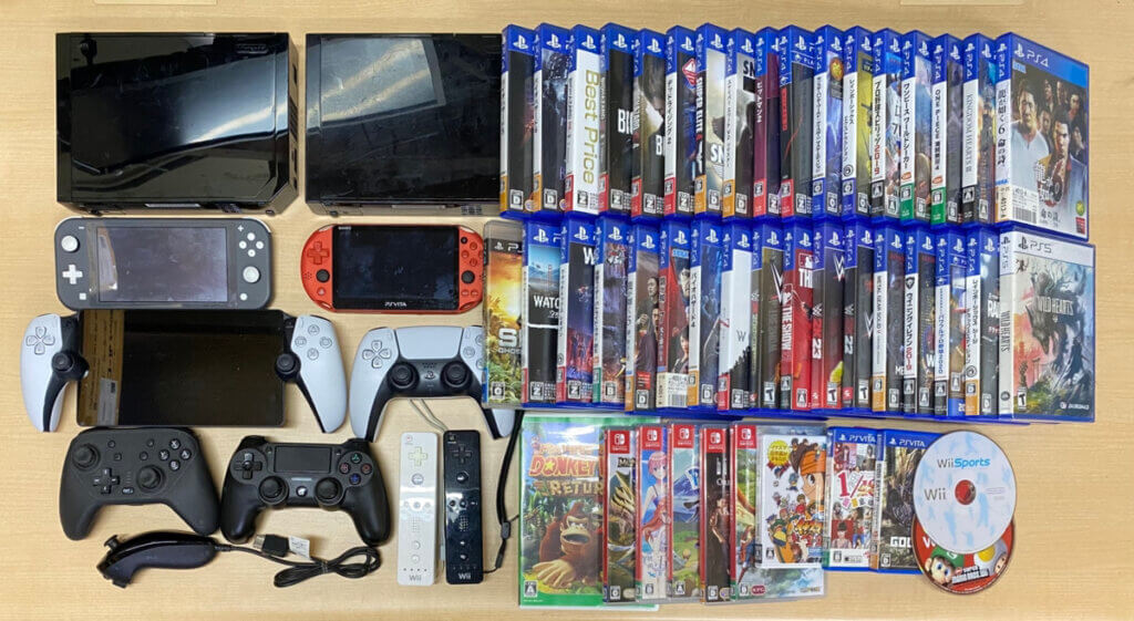 Switch Lite 本体、Wii 本体、PSVita 本体、PlayStationPortal リモートプレーヤー、コントローラー、ソフトを計56点買取しました！