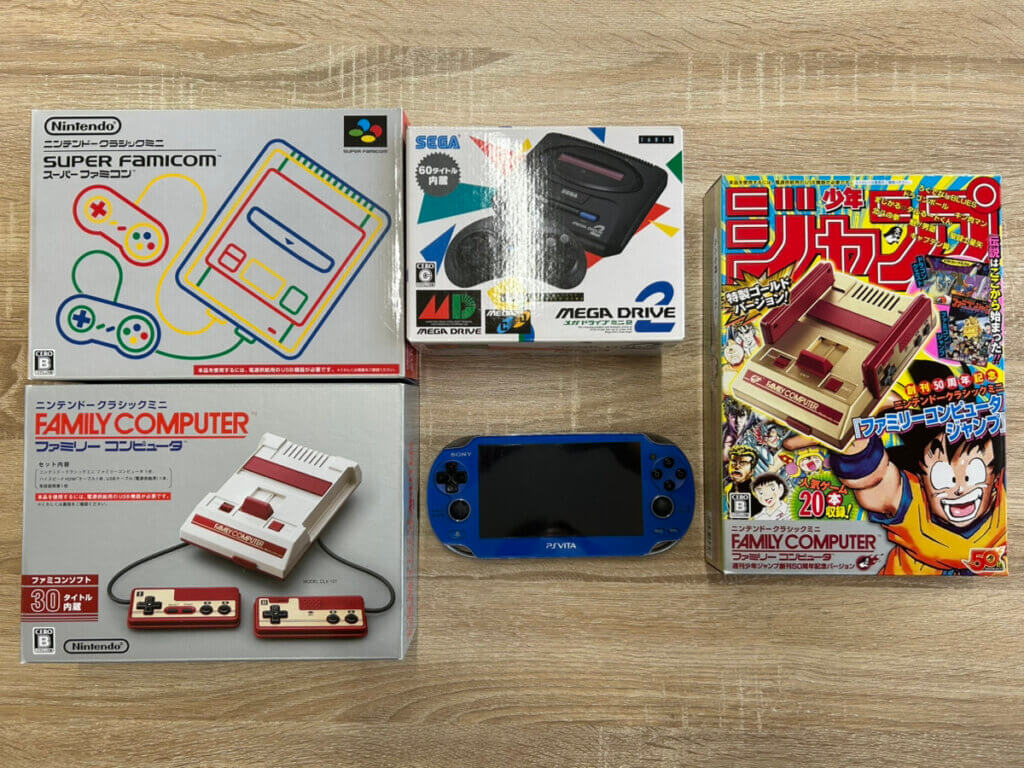 メガドライブミニ、ニンテンドークラシックミニファミリーコンピュータ、ニンテンドークラシックミニ スーパーファミコン、PSVita本体を計5点買取しました！